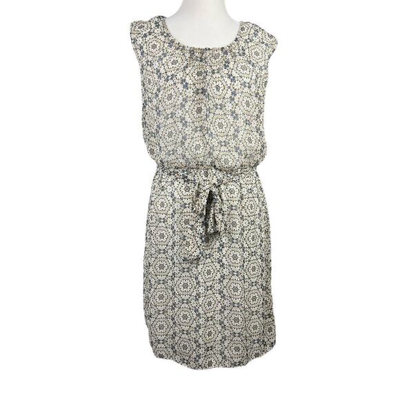 Robbie Bee Women's Size 12 Black/Gray/Cream/Gold Pattern Tie Waist Dress - Picture 1 of 6